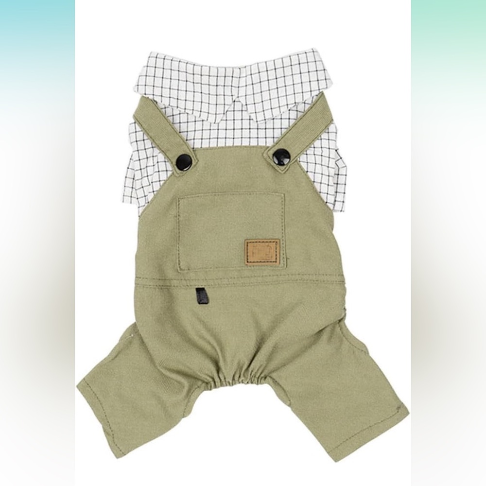 Small Pet Overalls - onesie: polo shirts and light green overall Sz Lg 6.5-10lbs